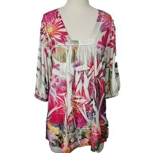 Simply Irresistible Womens Square Neck Floral Tunic Top Size XL Boho Artsy